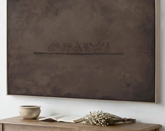 The Last Supper Framed Canvas, Modern Christian Wall Art, Warm Brown Rustic Dining Decor