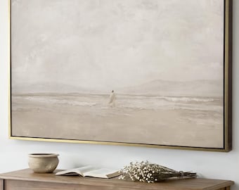 Jesus Walking On Water Framed Canvas Art, Sea of Galilee Painting, Beige Christian Art