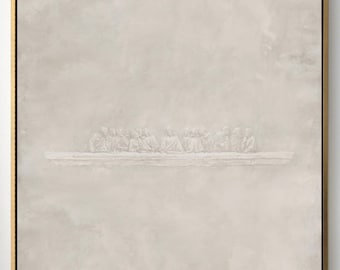 The Last Supper Vertical Framed Canvas, Tall Communion Wall Art, Beige Modern Christian Decor