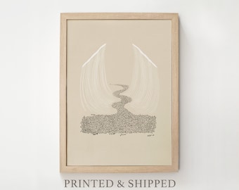 Moses & the Parting of the Red Sea, Framed Art Print, Exodus Old Testament Sketches, Ocean Water, Jesus Bible Wall Art Pray Beige Faith Gift