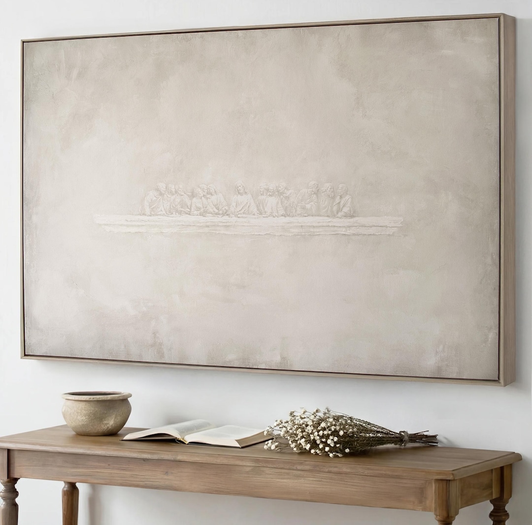 The Last Supper Framed Canvas Art | Beige Christian Home Dining Room Decor