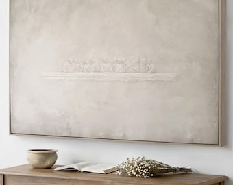 The Last Supper Framed Canvas, Modern Christian Wall Art, Beige Neutral Dining Room Decor