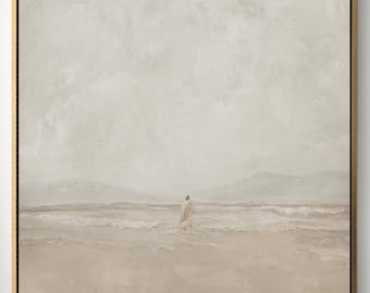 Jesus Walking On Water Vertical Beige Canvas Art, Tall Coastal Christian Painting