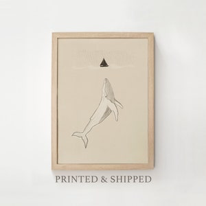 Jonah and the Whale Framed Art Print | Bible Story Neutral Decor for Home