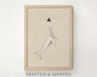 Jonah and the Whale Framed Art Print | Bible Story Neutral Decor for Home