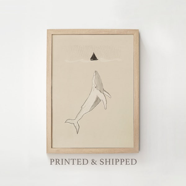 Jonah and the Whale Framed Art Print | Bible Story Neutral Decor for Home