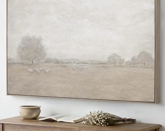 Psalm 23 Framed Canvas Art, The Lord Is My Shepherd Painting, Neutral Beige Decor