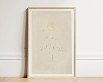 Guardian Angel, Beige, Yellow, Digital Download, Holy Spirit, Heaven, Sunrise, Dove, Olive Branch, Sketch, Jesus Bible Art, Christian Faith