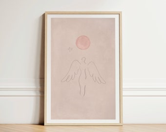 Guardian Angel, Pink, Digital Download, Holy Spirit, Heaven, Sunset, Dove, Olive Branch, Sketch, Jesus Bible Art, Christian Faith, Love Hope