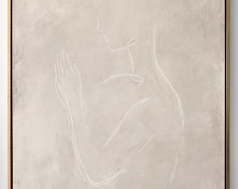 Praying Woman Framed Art, Blessed Is She Painting, Luke 1:45 Beige Christian Canvas