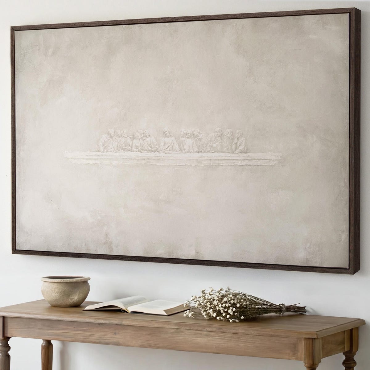 The Last Supper Framed Canvas Art | Brown Wood | 48 x 32