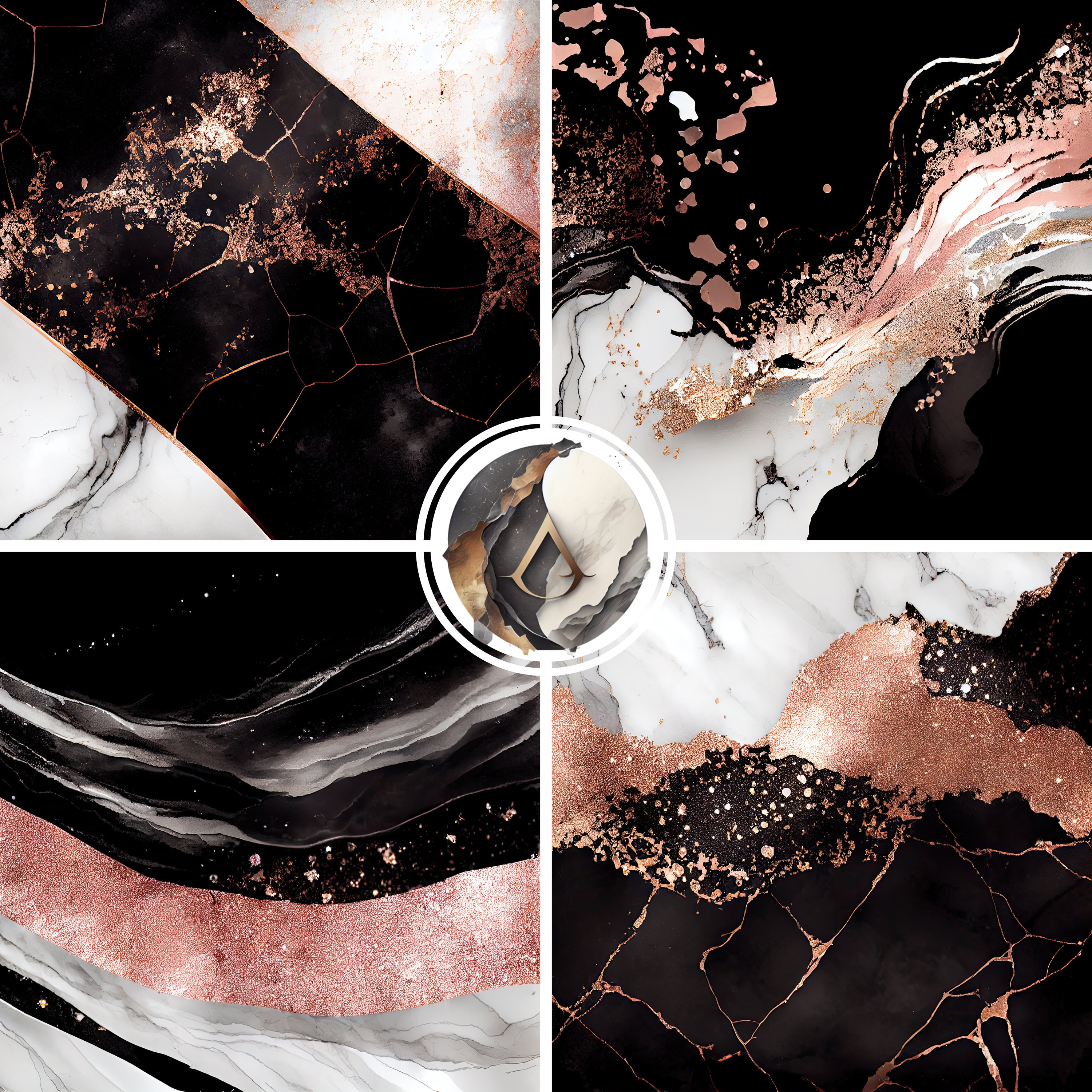 Black and Rose Gold Marble Digital Art Paper - Perfect for Designing ...