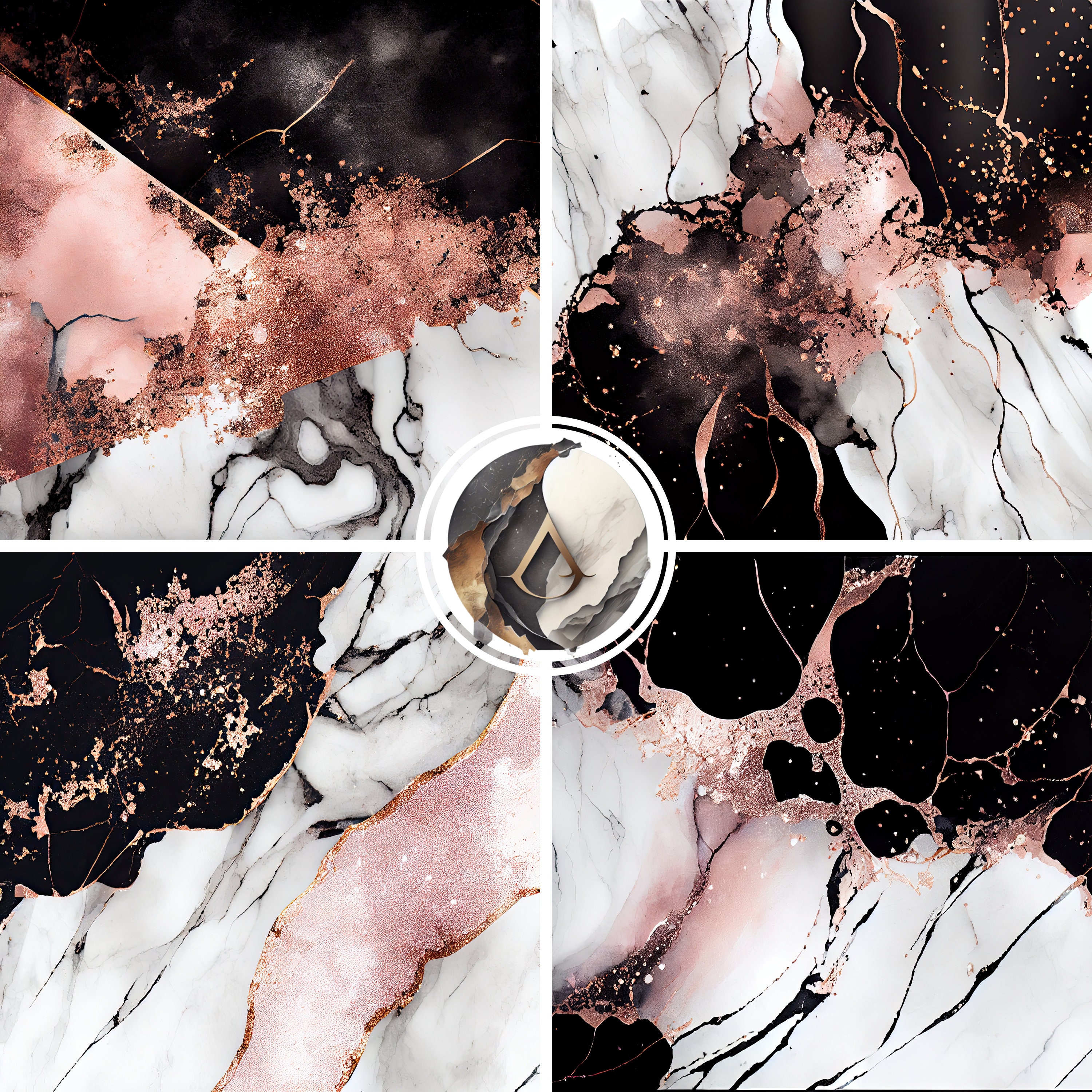 Black and Rose Gold Marble Digital Art Paper - Perfect for Designing ...