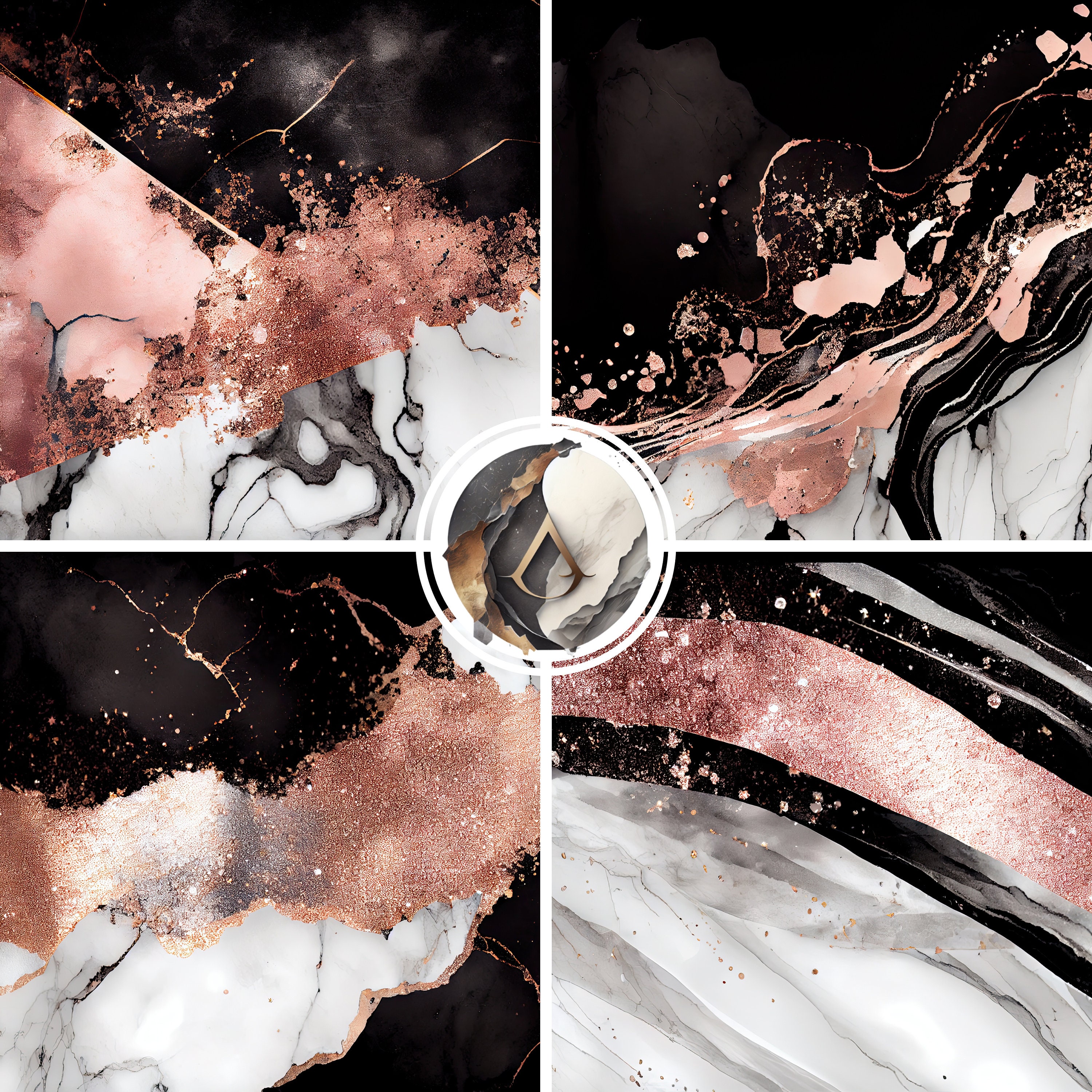 Black and Rose Gold Marble Digital Art Paper - Perfect for Designing ...