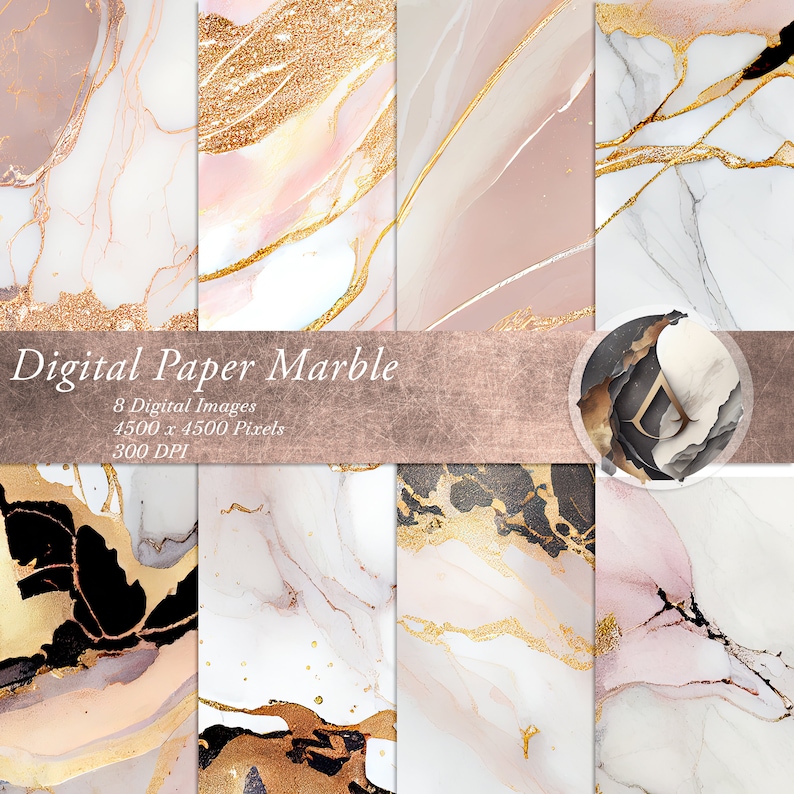 Rose Gold Marble Digital Paper Printable Paper for Scrapbook Etsy