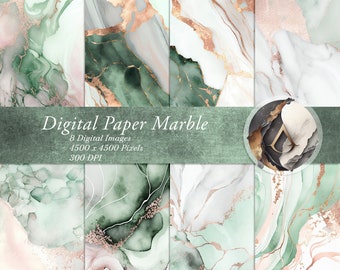 Sage Green and Rose Gold Marble Digital Paper - Perfect for DIY Designing Elegant Wedding Theme and Items | Custom size for Commercial Use