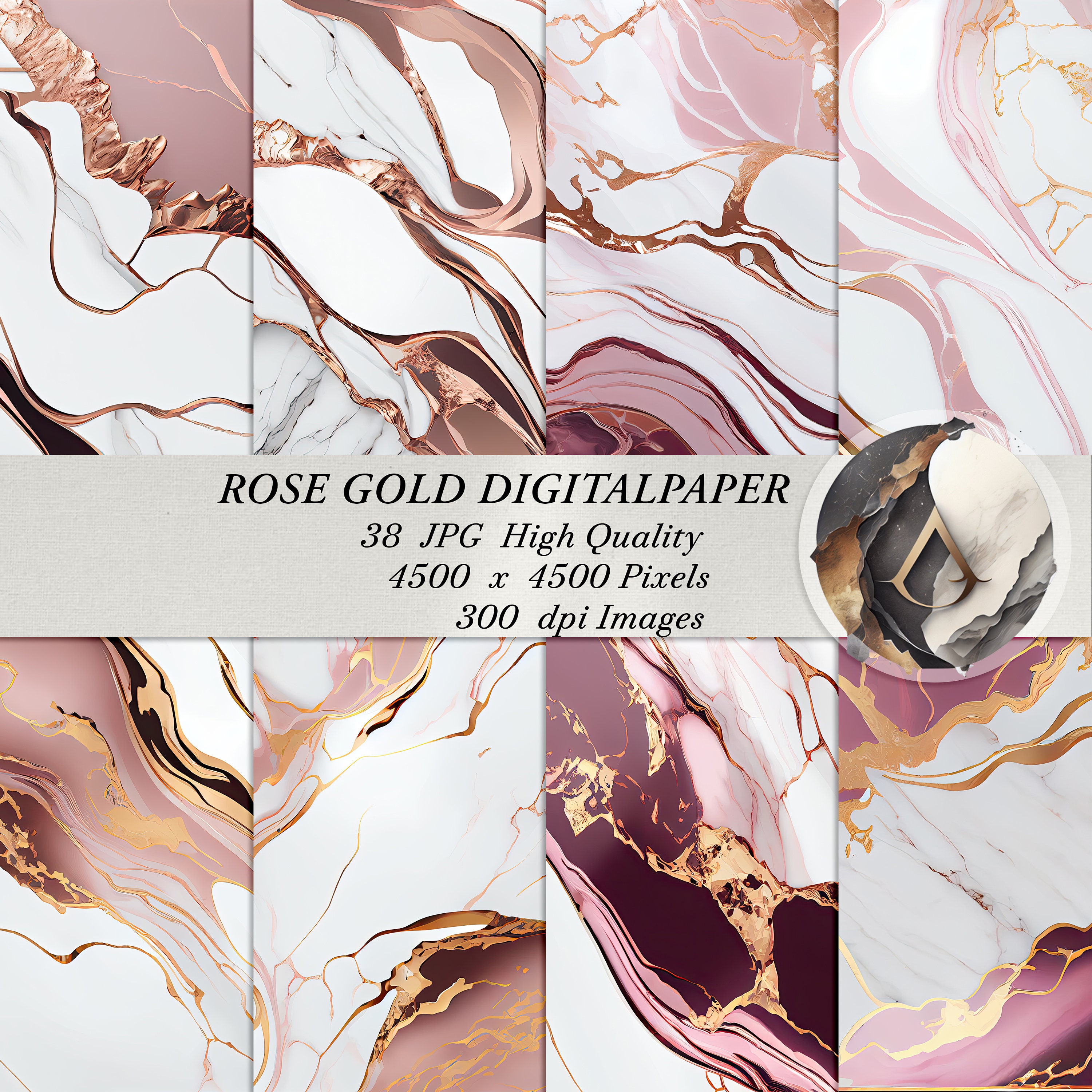 Rose Gold Marble Digital Paper Printable Paper for DIY Scrapbook ...