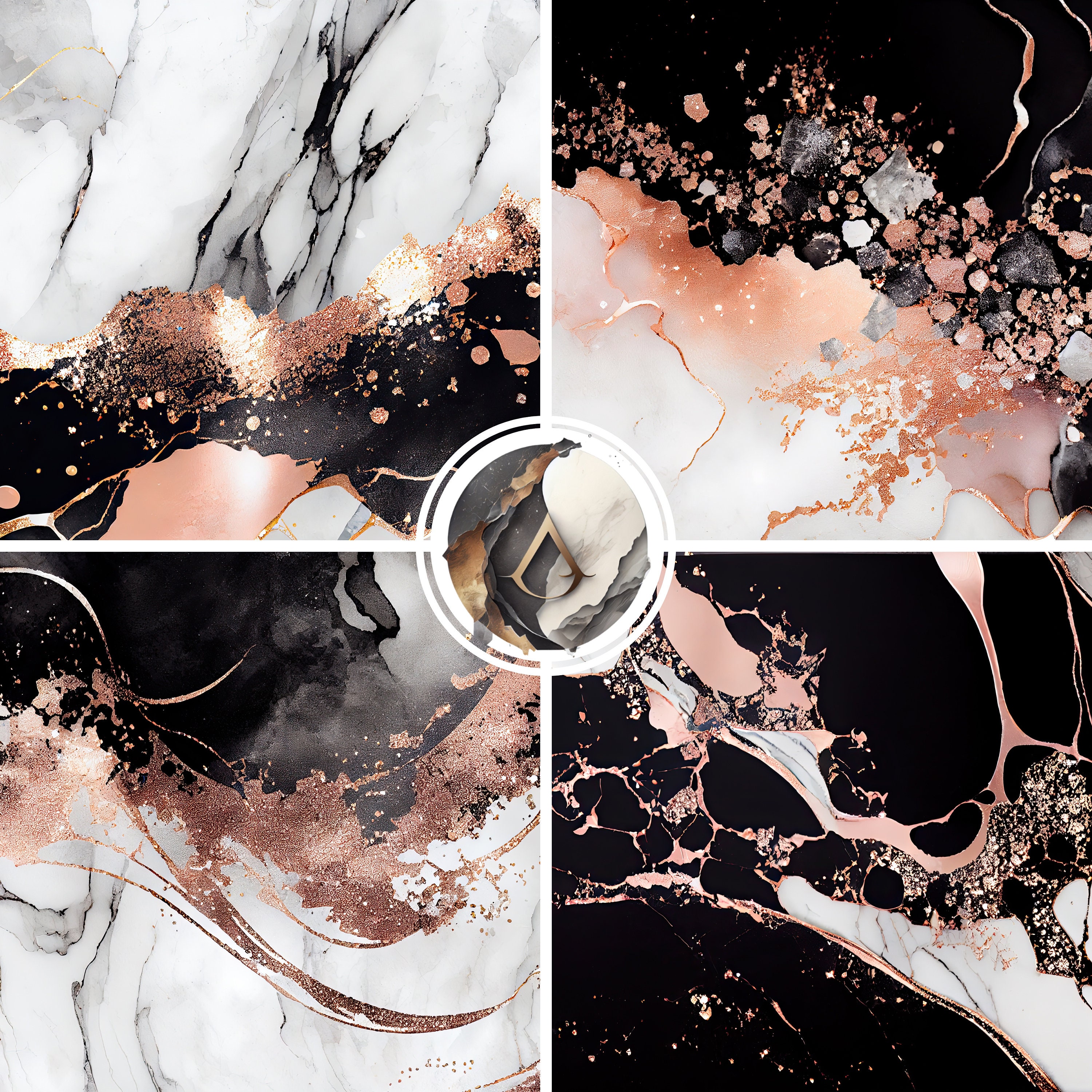 Black and Rose Gold Marble Digital Art Paper - Perfect for Designing ...