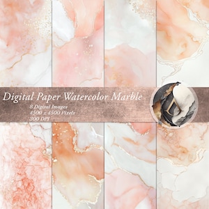 Papier numérique en marbre rose pêche - Papier imprimable pour les invitations de mariage, les décors de mariage, et plus encore - Utilisation commerciale, Personnaliser la taille