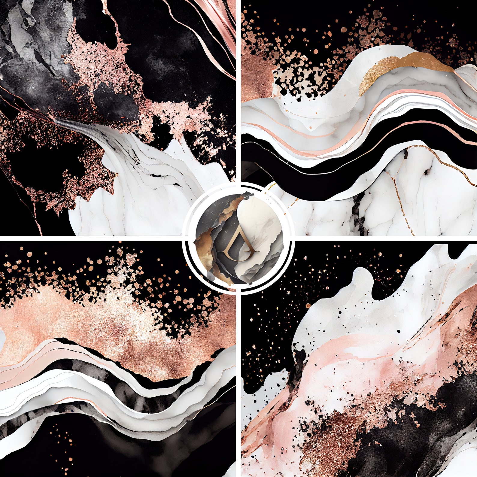 Black and Rose Gold Marble Digital Art Paper - Perfect for Designing ...
