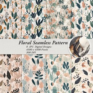 Patrón sin costuras de flores boho - Patrón floral sin costuras para tela / Proyecto creativo de bricolaje, Libro de recuerdos, Envoltura de vaso de regalo y Arte de portada de tarjeta