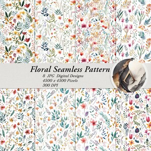 Papier numérique fleurs aquarelle - motif floral sans couture pour tissu | Projet de bricolage créatif, album de scrapbooking, emballage de gobelet cadeau et art de couverture