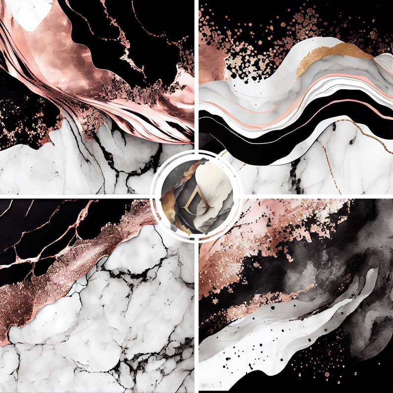 Black and Rose Gold Marble Digital Art Paper - Perfect for Designing ...