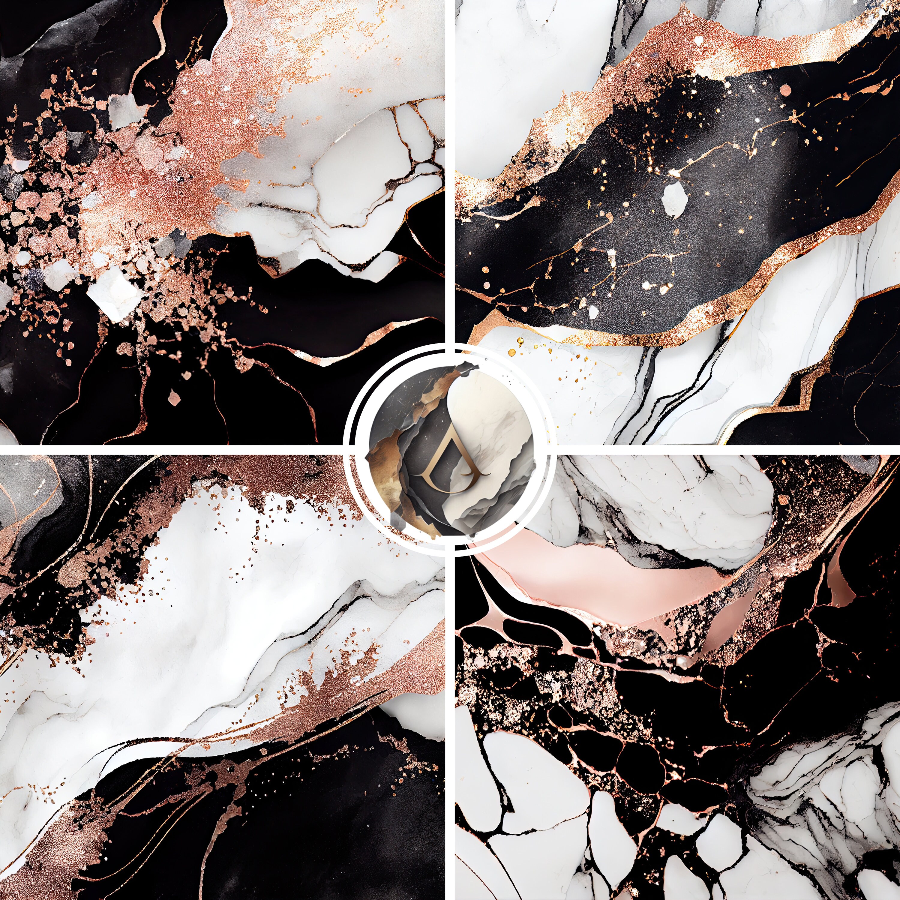 Black and Rose Gold Marble Digital Art Paper - Perfect for Designing ...