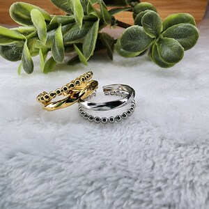 Open Beaded Ring • Beaded Ring • Line Ring • Silver Ring • Gold Ring • Twin Rings • Adjustable Ring
