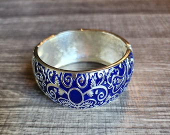 Bracelet manchette bleu cobalt et argent