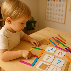 Montessori Colorful Number Stick Set – Educational Math Toy for Kids (0-9) | 21 Rainbow Sticks + 10 Number Cards