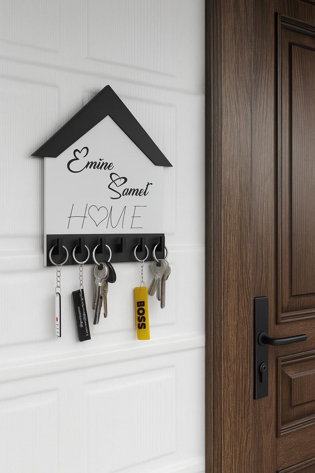 House Key Rack Personalized House-shaped Key Holder – Custom Names, Wall Mounted, 6 ...