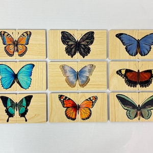 Tarjetas de madera para combinar educativas Montessori: juego de imágenes de mariposas único para niños, juego educativo divertido para el hogar, juego de aprendizaje