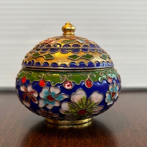 Cloisonné Chinese Enamel and Copper lidded container Vintage Item
