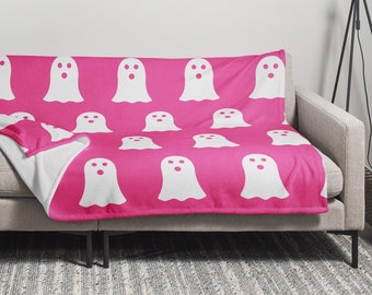 Pink Ghost Blanket, Pink Ghost Throw, Pink and White Ghost Blanket, Halloween Throw, Ghost Throw, Ghost Blanket Throw, Halloween Blanket