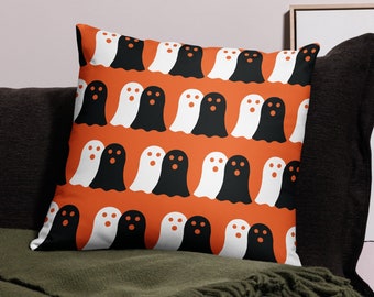Black and Orange Pillow, Halloween Ghost Pillow, Ghost Throw Pillow, Halloween Throw Pillow, Ghost Decor, Ghost Pillow Cover, Orange Ghost