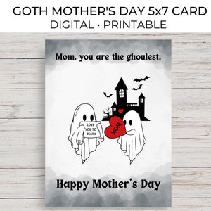 Leuke goth, moederdagkaart, 5x7 afdrukbare kaart, jij bent de griezeligste, Goth Mom, Goth Wenskaarten, Gothic Card, Goth Mommy