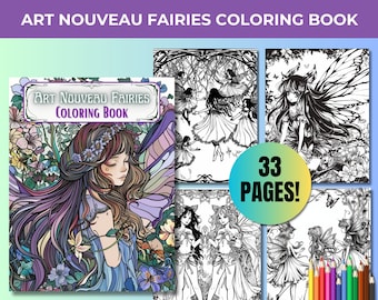 Fairy Coloring Pages, Fairy Coloring Book, Coloring Book Fairies, Fairies Coloring Pages, Fairies Coloring Book, Art Nouveau Coloring Book