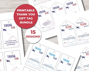 Flight Crew Gift Tags, Flight Attendant Thank You, Printable Thank You Gift Tags, Pilot Gift Tags, Flight Attendant Gifts, Traveler Gifts