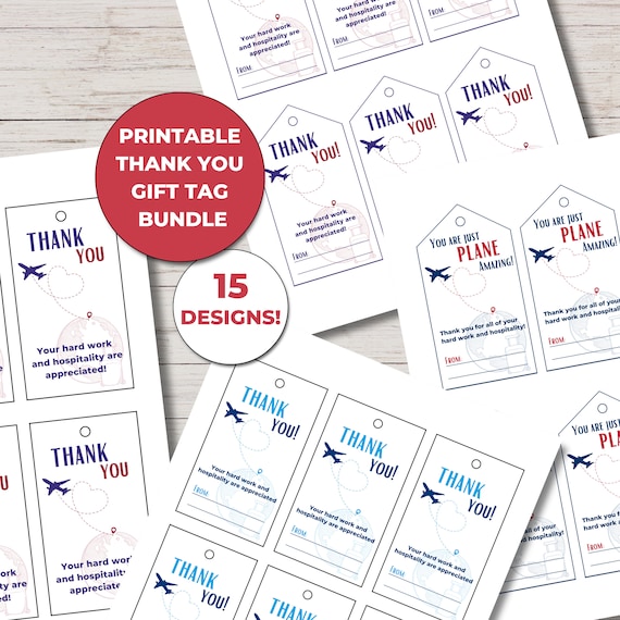 Flight Crew Gift Tags, Flight Attendant Thank You, Printable Thank You Gift Tags, Pilot Gift Tags, Flight Attendant Gifts, Traveler Gifts