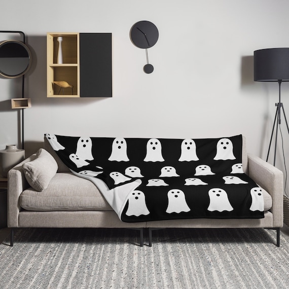 Halloween Ghost Blanket, Halloween Throw, Ghost Throw, Ghost Blanket Throw, Black Ghost Throw, Black Ghost Blanket, Halloween Blanket Throw