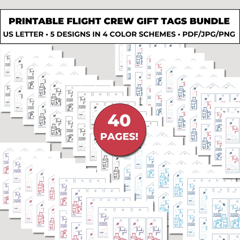 Flight Crew Gift Tags, Flight Attendant Thank You, Printable Thank You ...