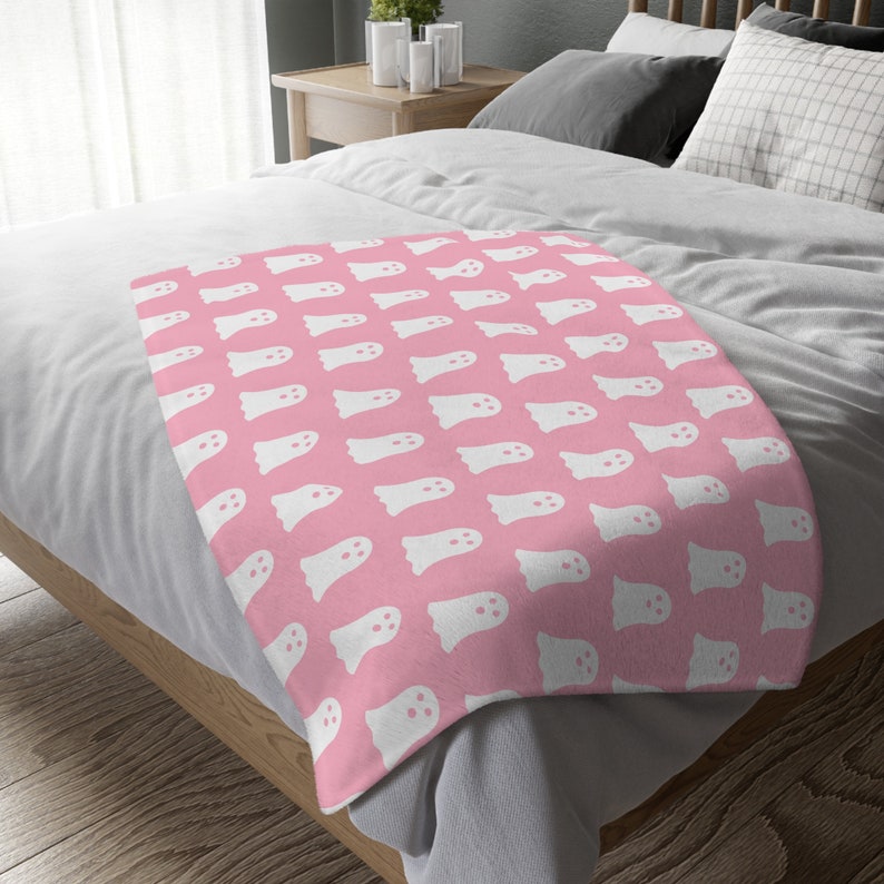 Reversible Pink Ghost Blanket, Pastel Pink Ghost Blanket, Pink Ghost, Halloween Throw, Ghost Throw, Ghost Blanket Throw, Halloween Blanket 40" × 30"