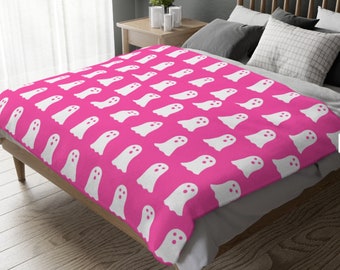 Reversible Pink Ghost Blanket, Pink Ghost Throw, Pink and White Ghost Blanket, Halloween Throw, Ghost Throw, Ghost Blanket Throw, Halloween