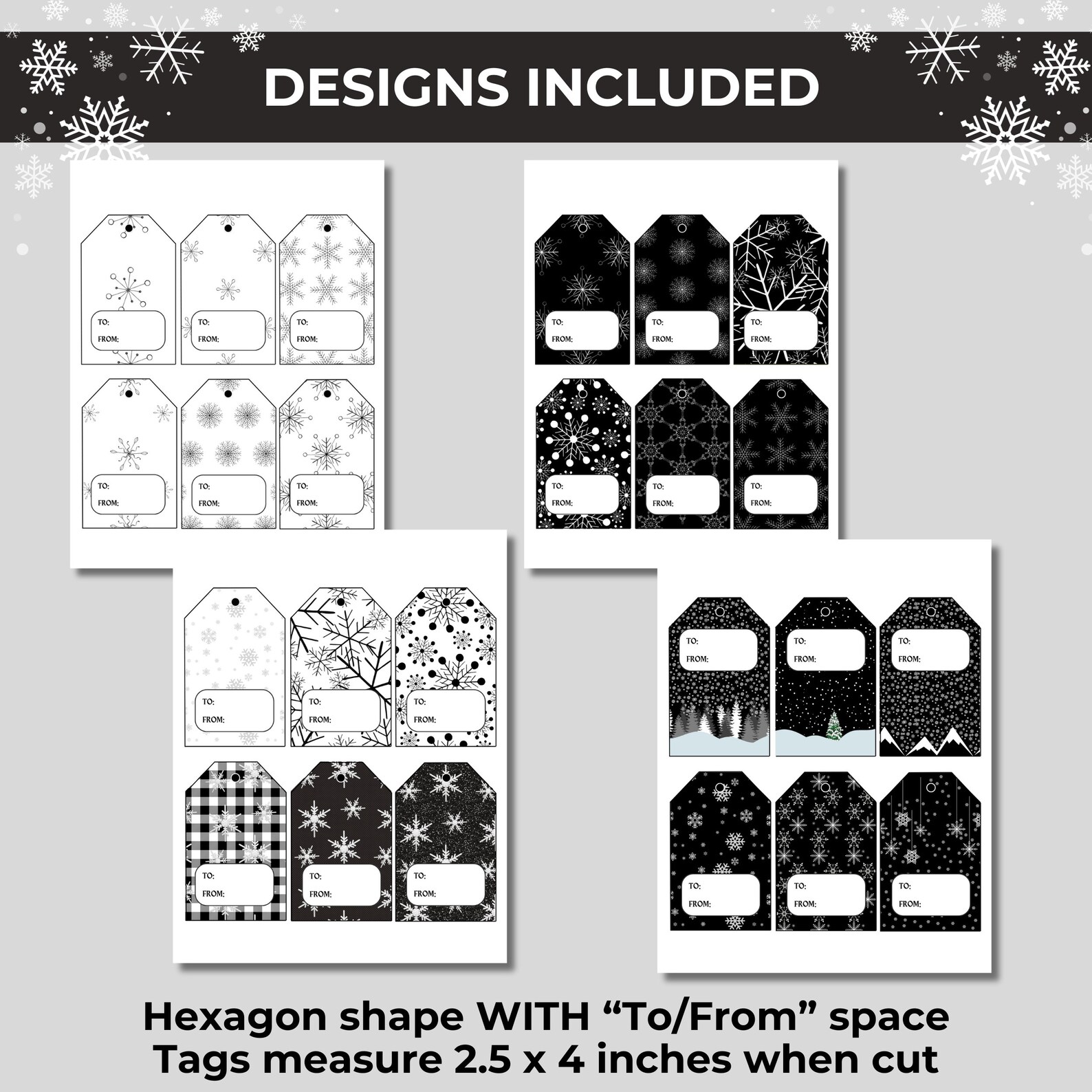 Black and White Christmas Tags Printable Christmas Gift Tags - Etsy