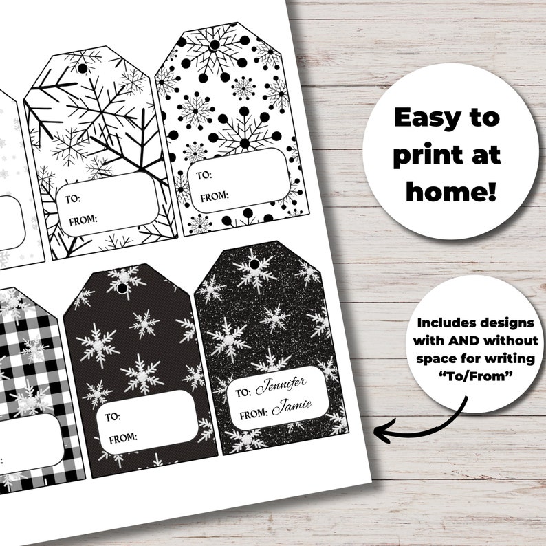 Black and White Christmas Tags, Printable Christmas Gift Tags ...