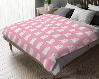 Reversible Pink Ghost Blanket, Pastel Pink Ghost Blanket, Pink Ghost, Halloween Throw, Ghost Throw, Ghost Blanket Throw, Halloween Blanket