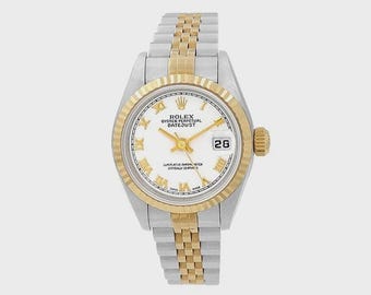 Rolex 26mm Datejust 18k Gold & Steel Ladies Watch 69173 White Roman Numeral Dial
