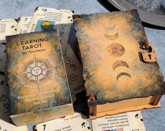 Beginner Tarot Deck with Keywords, Planets & Wooden Box Set