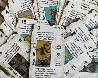 Beginners tarot deck with keywords on tarot cards. First tarot deck with meanings on cards, sister gift, gift for mom, best friend gift